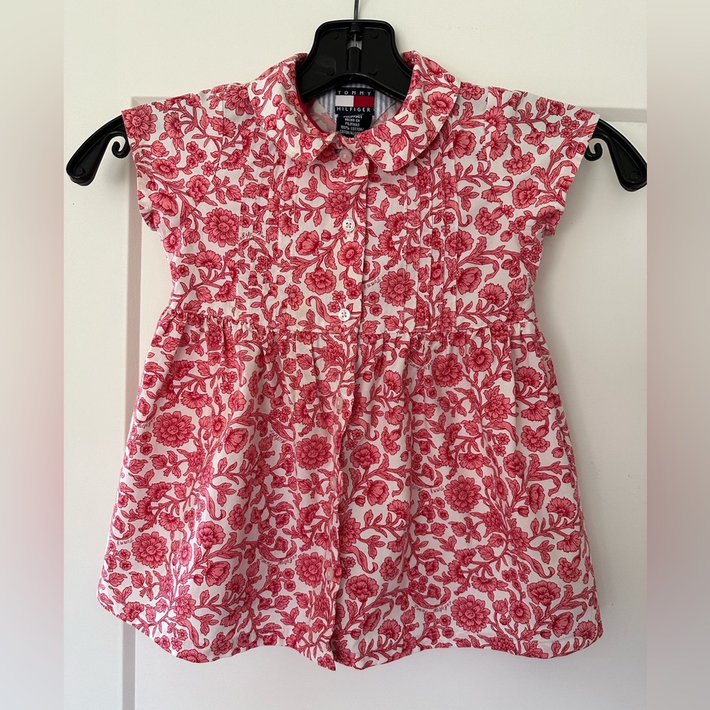 Tommy Hilfiger 12-18 month cotton button front tie back girls floral dress